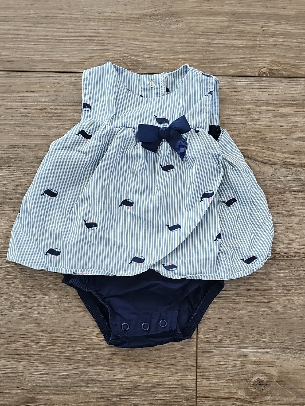 Carter's Blue Striped Whale Dress with Navy Bloomers